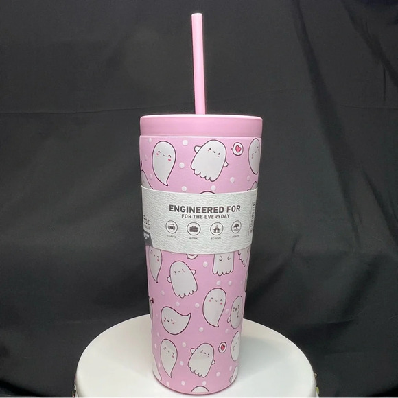 HydraPeak 2024 Halloween Pink Blushing Ghost w/ Flower & Heart Stainless Tumbler - Picture 3 of 13